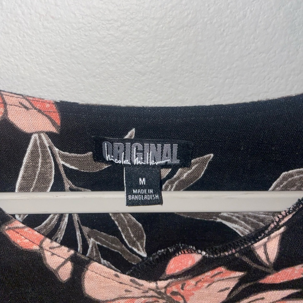 Nicole Miller Linen Blend Dress‎ Knee Length Floral Tropical Vacation Size Medim - Picture 3 of 5